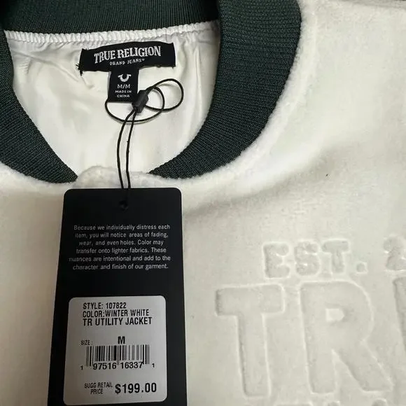 TRUE RELIGION mens off white green wool jacket medium Jackets & Coats